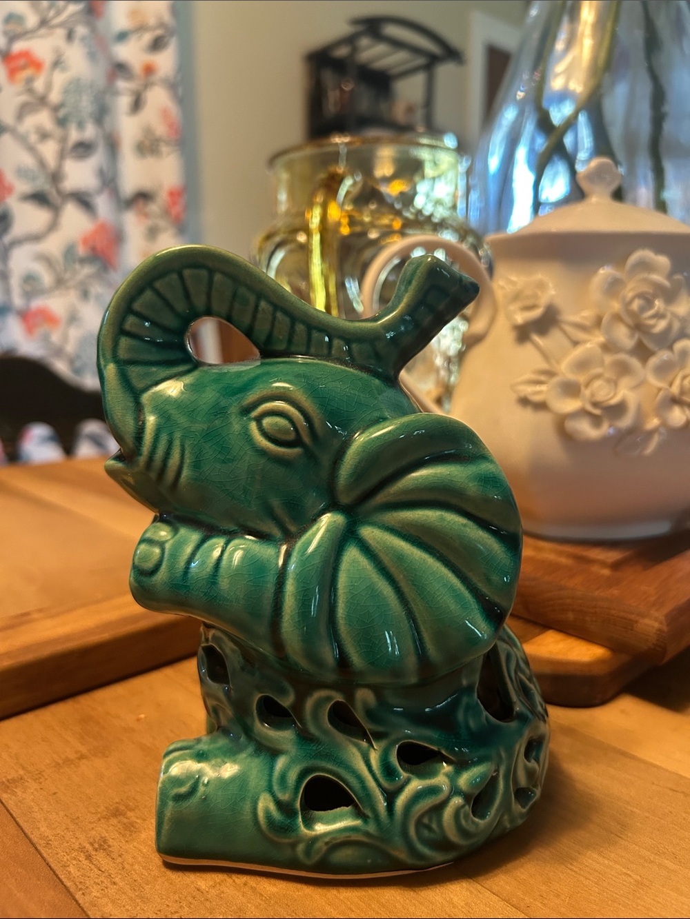 Turquoise Green Ceramic Elephant Figurine - Picture 3 of 6